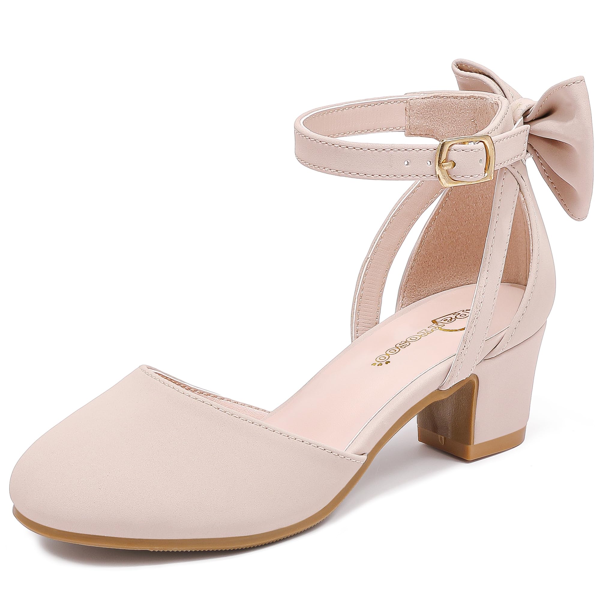 Girls Heels Dress Shoes Flower Girl Pumps with Cute Bow Closed Toe