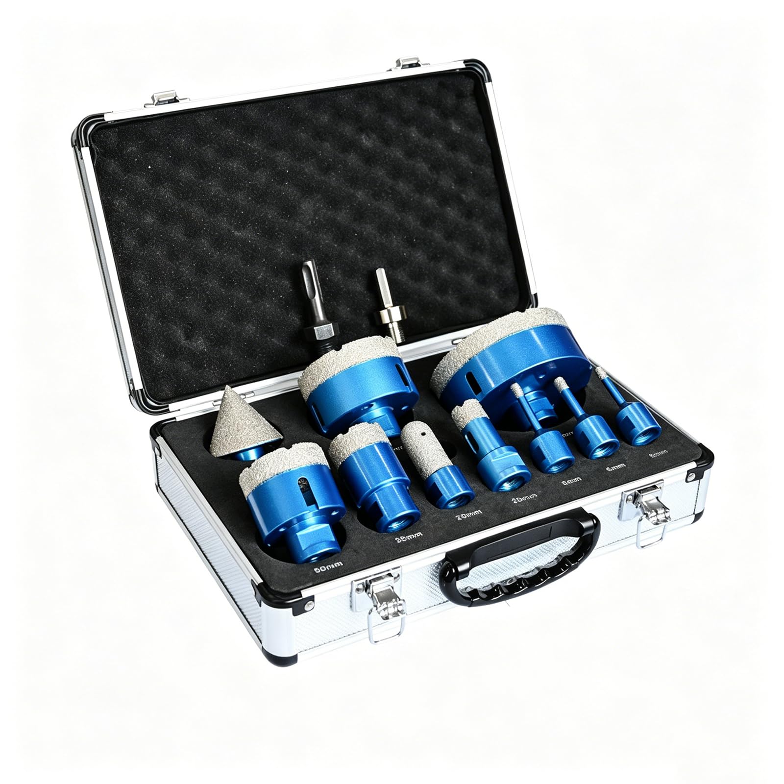 THYXGS M14 Diamond Core Drill Bit Set, 12pcs Tile Hole Saw Kit, Brazing Core Drill Bit Set, With Adaptors/aluminum Tool Case, For Angle Grinder, For Tile, Marble, Granite, Concrete