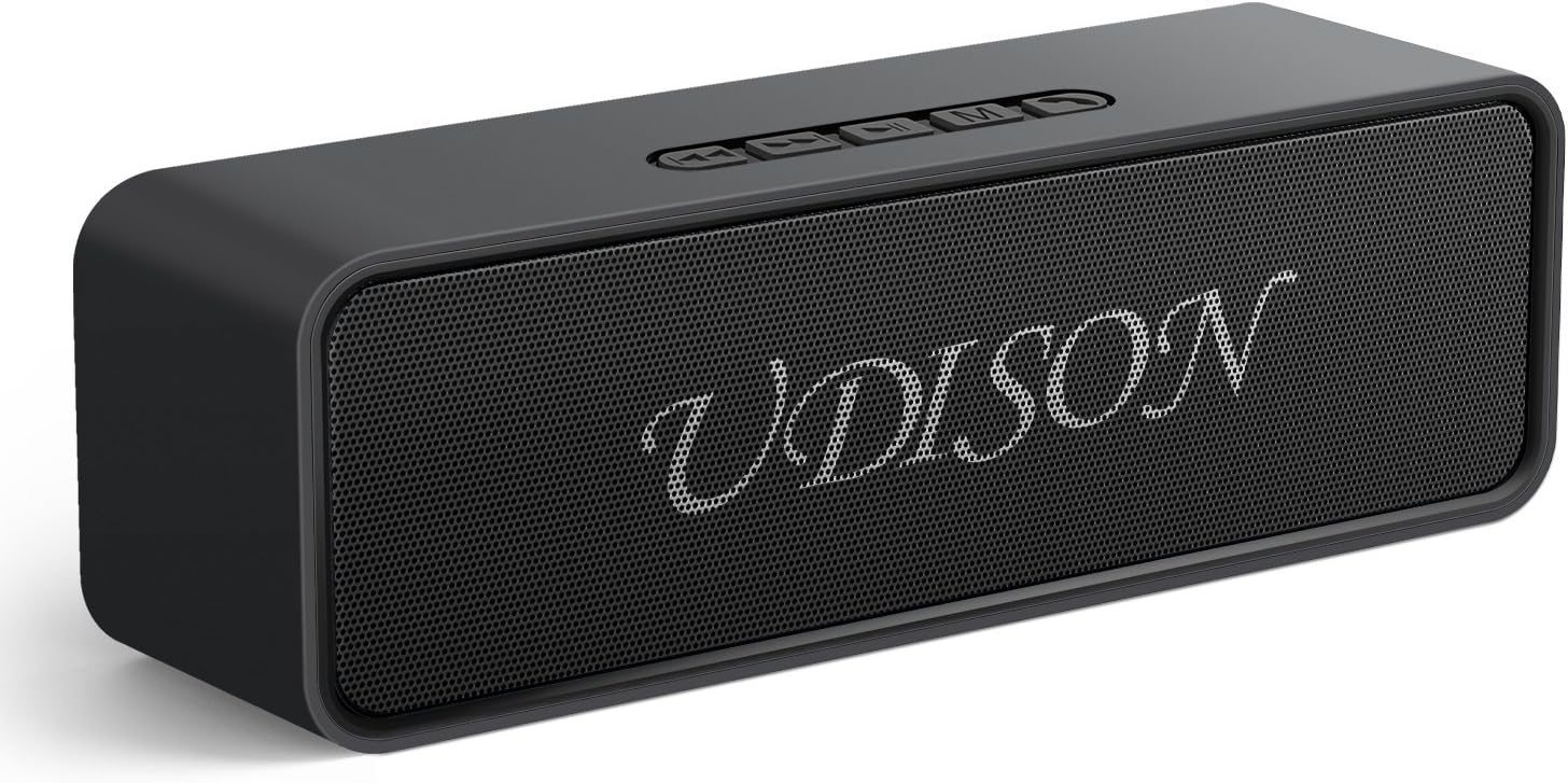 UX6 Pro Wireless Bluetooth 5.0 Stereo Speakers with 10W Rich Bass, 100 ft Bluetooth Range, 12-Hour Playtime, Built-in Mic, Handsfree, USB/AUX/TF Slot for Home Outdoors (Black)
