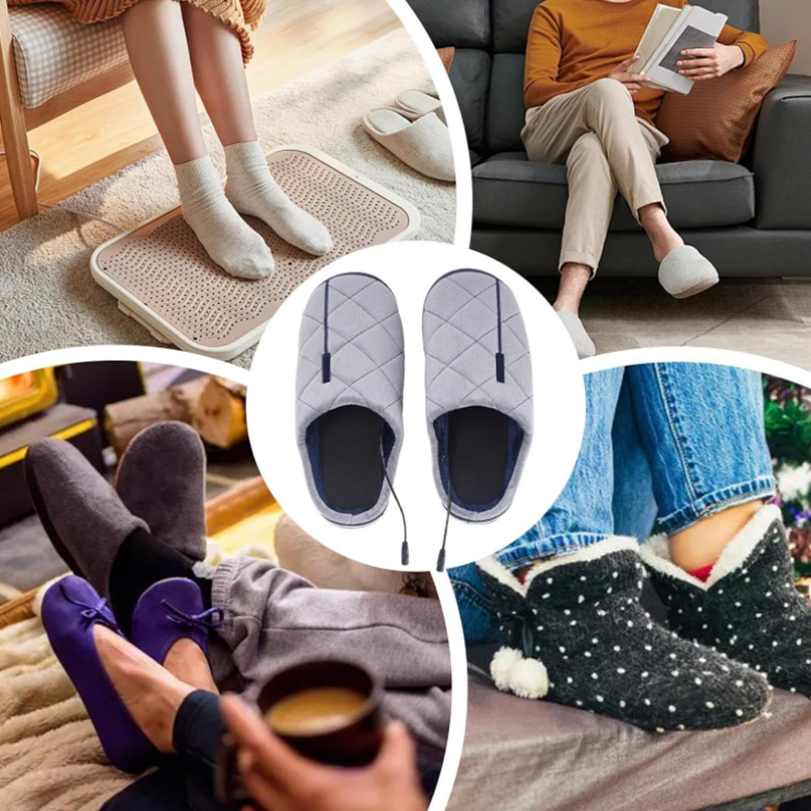 Pantofole Riscaldate USB Lavabile, Scaldapiedi Elettrico Pantofole Ciabatte Riscaldanti Elettriche Scalda Piedi Scarpe Invernali Calde Pantofole in Peluche per Donna Uomo