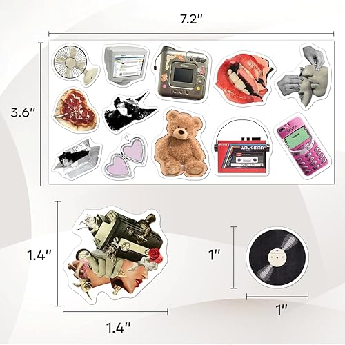 Miniatura 3 de Paquete de 108 calcomanías estéticas, lindas calcomanías de vinilo Y2K retro impermeables para botellas de agua, portátiles, teléfonos, álbumes de
