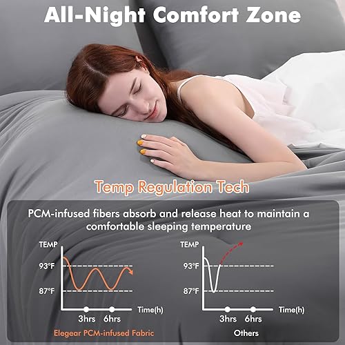 Miniatura 2 de Elegear Juego de edredón tamaño Queen gris, 3 piezas, ultra suave, cálido, reversible, PCM que regula la temperatura, edredón alternativo ligero