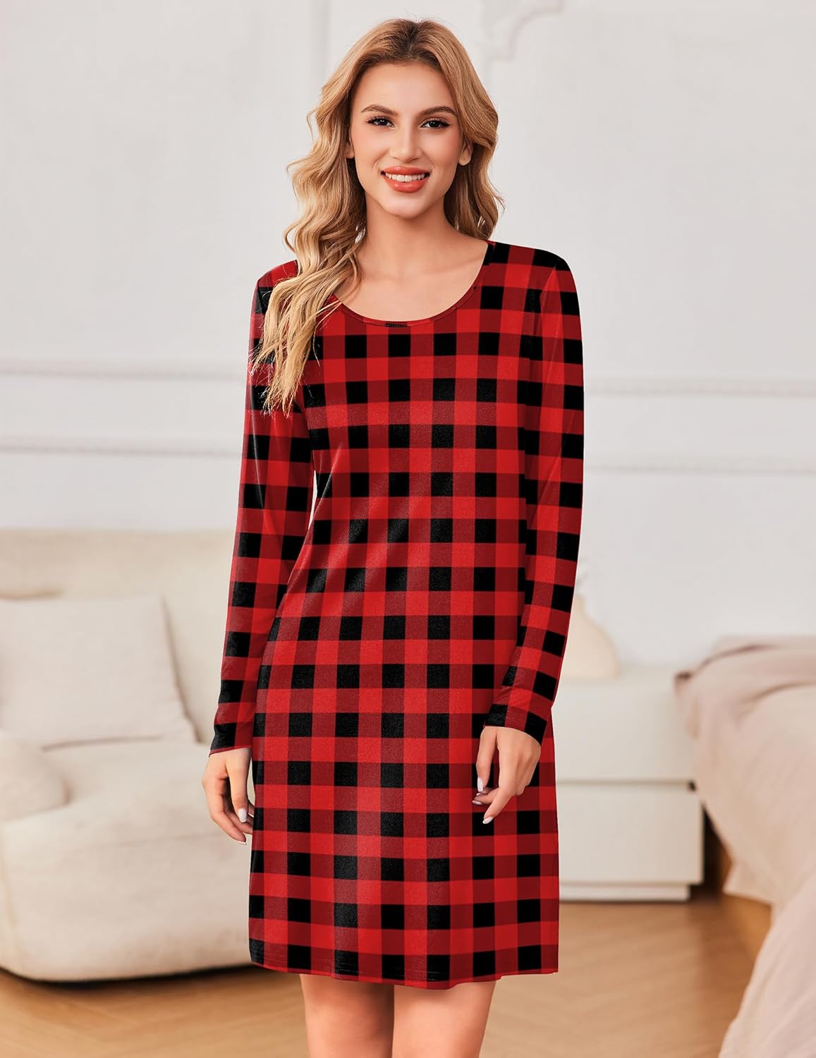 Ekouaer 3 Pack Women's Nightgowns Long Sleeve Sleep Shirts Comfy Soft Nightshirt Women Pajama Sleep Dress Cute Sleepwear - Image 2