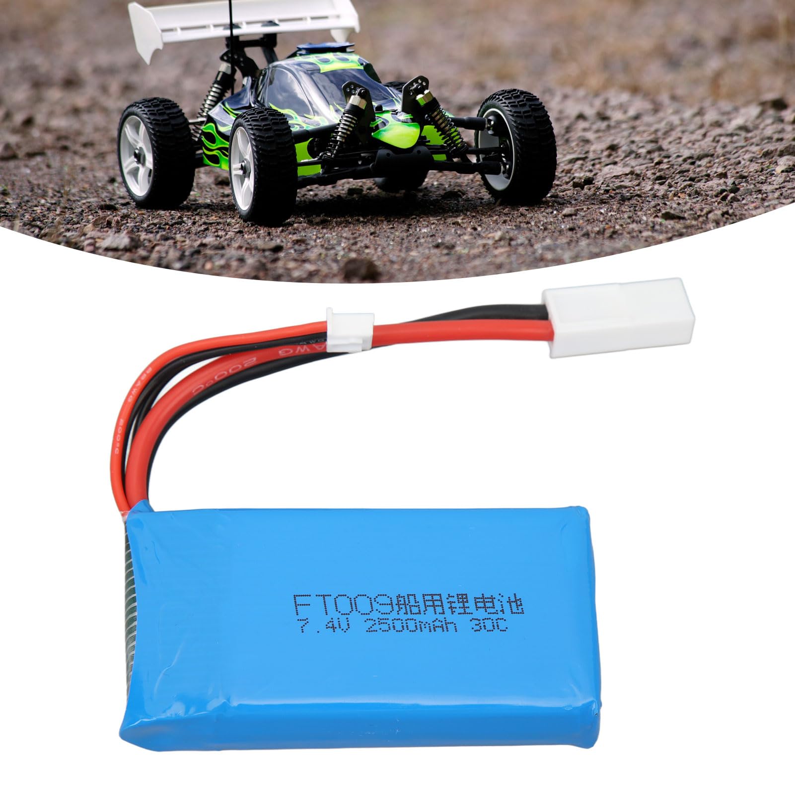 Batería de Litio RC de 7,4 V y 2500 mAh de Alta Capacidad para Botes de Control Remoto, batería LiPo Recargable para el lancha rápida Feilun FT009, Compatible con Barcos y Coches