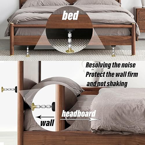 Miniatura 4 de Fijador de topes de cabecera roscados ajustables, estabilizador de soporte telescópico antivibración, paquete de 4 marcos de cama de metal,