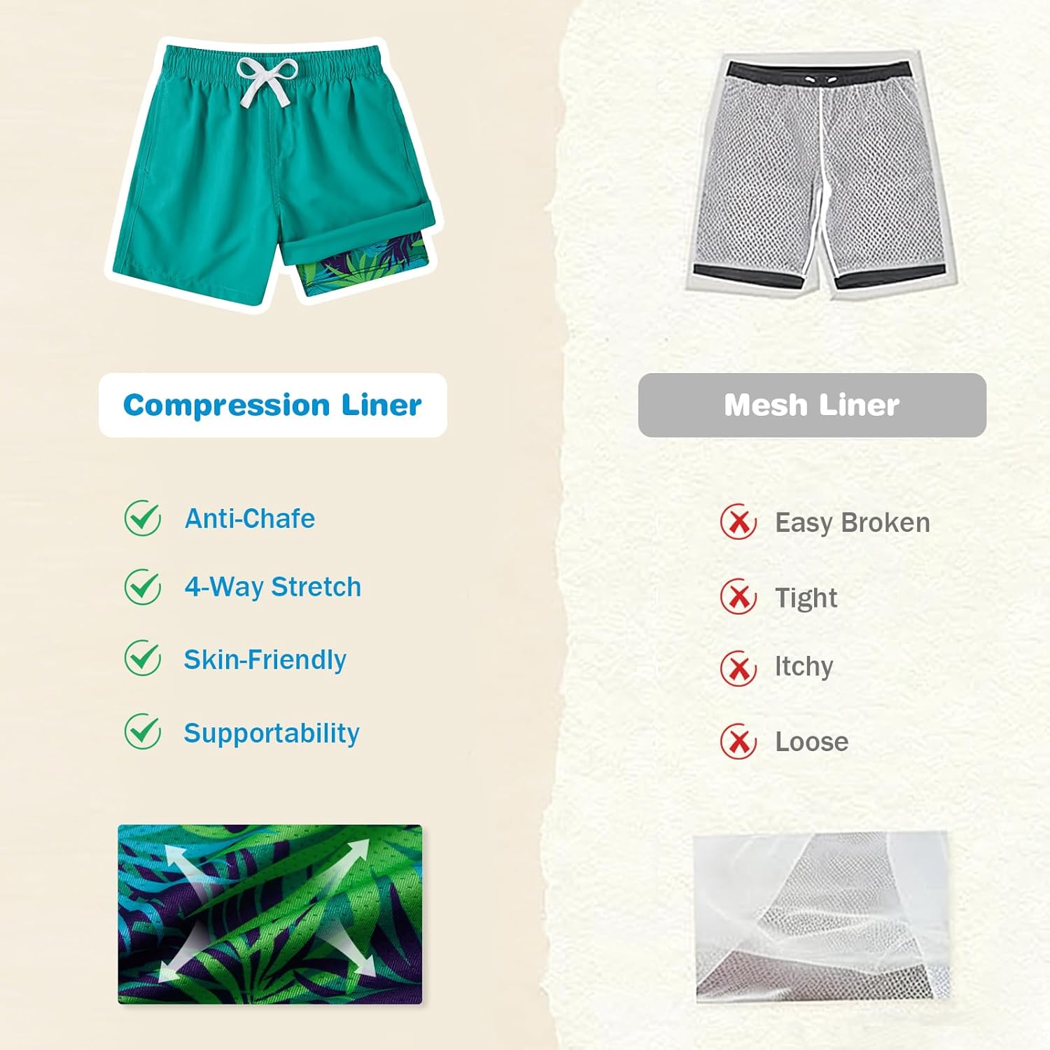 westwolf 6-18T Boys Swim Trunks for Teen 2 in 1 Bathing Suits Board Shorts with Compression Liner