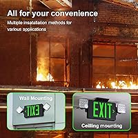 Vista 6 de TANLUX Letrero de salida de carcasa negra con luces de emergencia, luz LED de salida de emergencia con batería de respaldo, certificación UL, combo