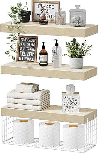 Miniatura 9 de QEEIG Estantes de baño negros sobre el inodoro, estantes flotantes montados en la pared, estante de granja, soporte para papel higiénico, tamaño