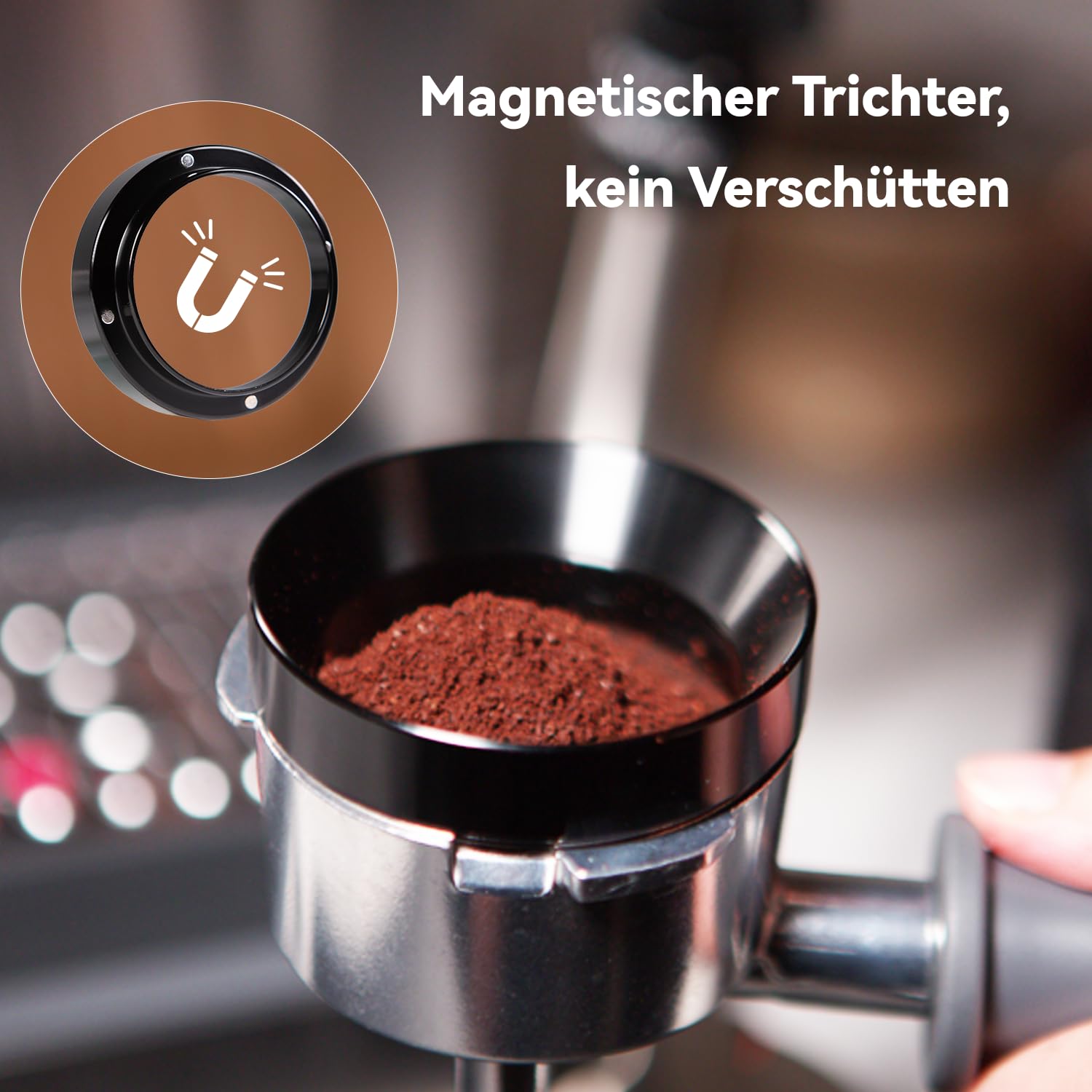 51mm Espresso Zubehör Set, 2-in-1 Tamper und Kaffee Distributor, WDT Tool, Dosiertrichter und Puck Screen, kompatibel mit De’Longhi 51 mm Siebträgern, Barista Zubehör
