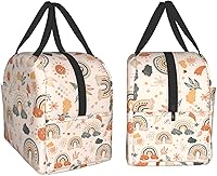 Vista 4 de Ucsaxue Lonchera estética bohemia con diseño de arco iris, pequeña lonchera aislada con bolsillo frontal, lonchera estética para congelar, lonchera