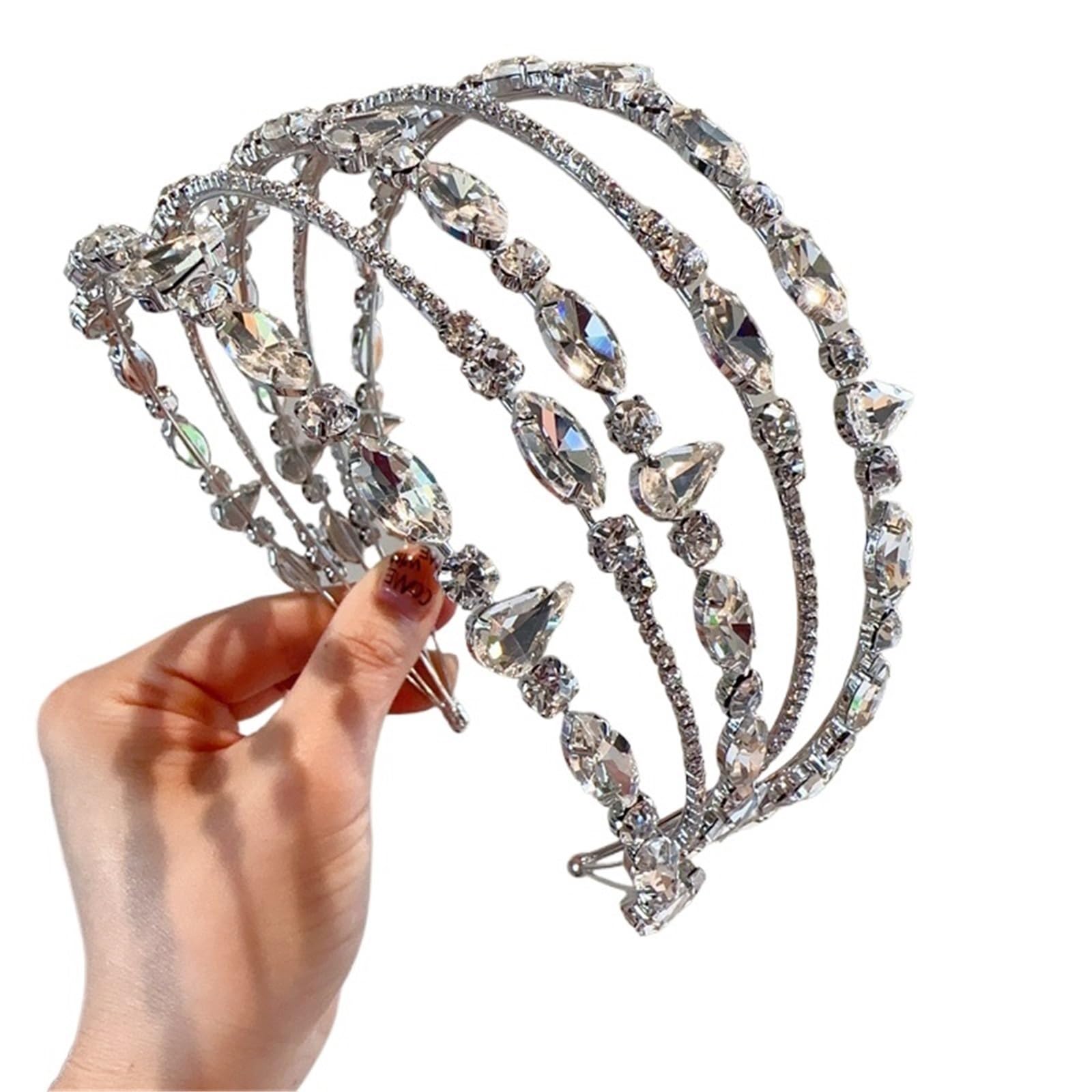Fasce per capelli in metallo a doppio strato Fascia for capelli con corona di cristalli diamante multistrato
