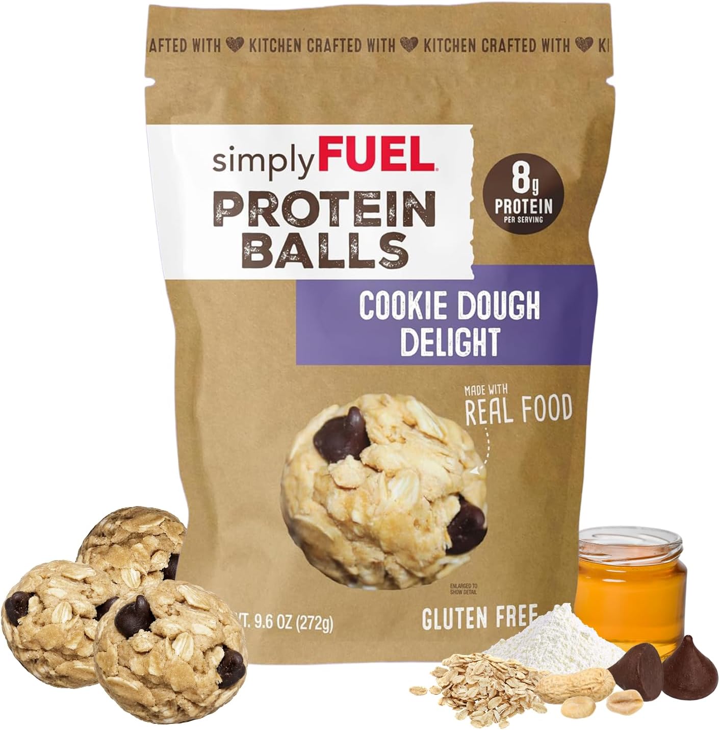 simplyFUEL Whole-Food Protein Balls (Cookie Dough Delight) - 8 g High-Protein, Gluten-Free, Healthy Snack for Adults & Kids - 9.6 oz