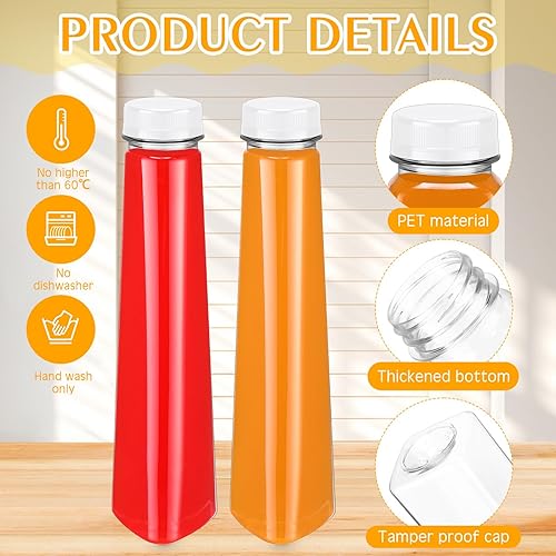 Miniatura 3 de Tanlade Paquete de 50 botellas de plástico para jugos de 12 onzas, botellas transparentes para bebidas con tapas a prueba de manipulaciones,