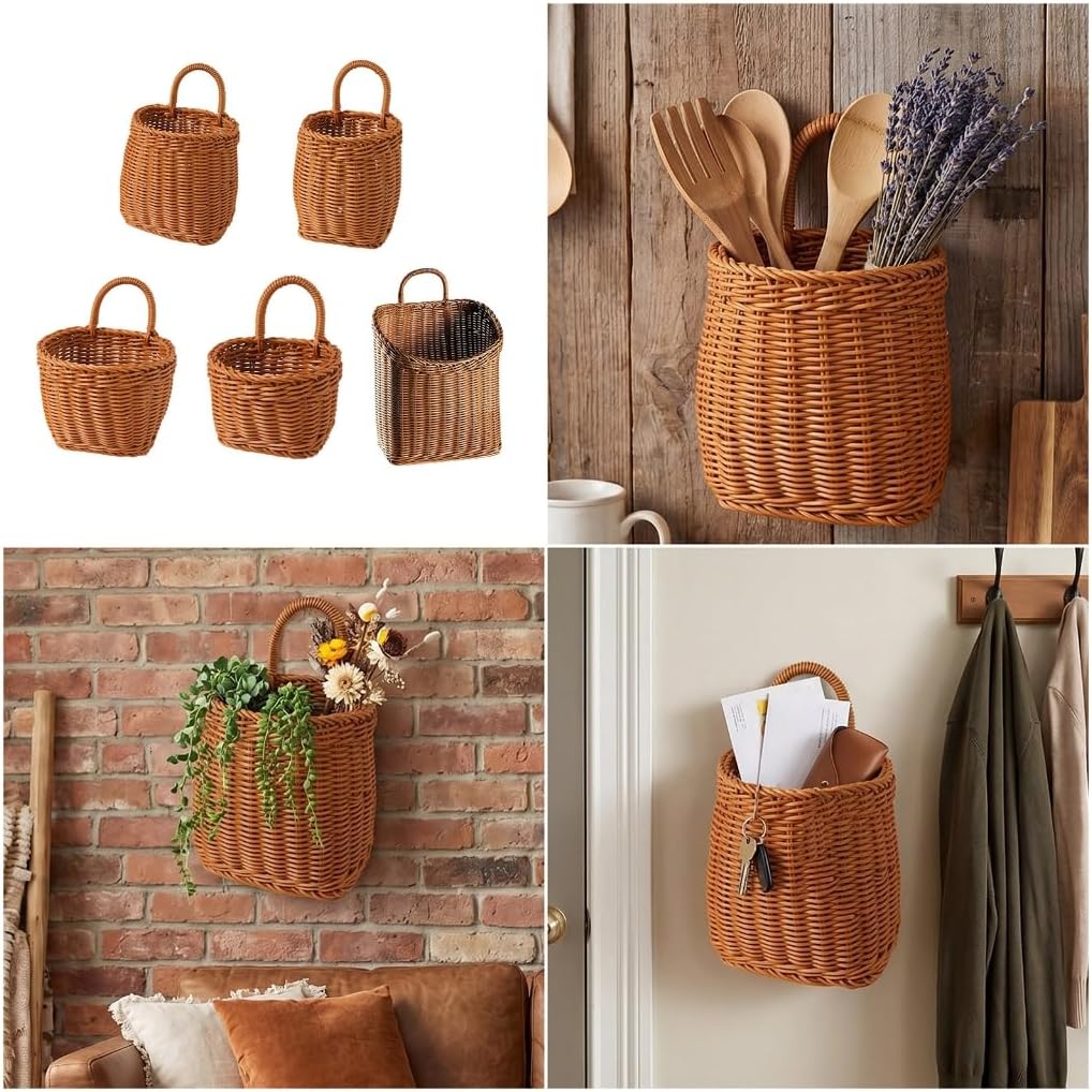 Space Saving Handwoven Wall Basket Storage Solution For Household Accessory