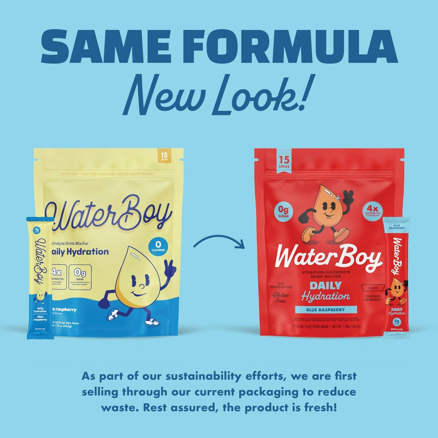 Waterboy Daily Hydration | 1,570mg Electrolyte Powder Packets | No Sugar, All Natural, Gluten Free, Zero Calories | 15 Drink Stick Mixes (Blue Raspberry) - Image 3