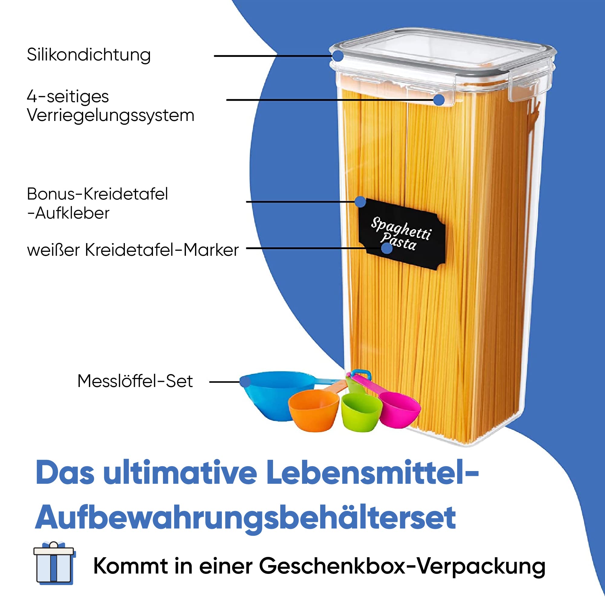 Chef's Path Vorratsdosen mit Deckel - 14er Blau Set großer Kunststoffbehälter - BPA-free Vorratsbehälter- luftdichte Lebensmittelbehälter & Küchenorganizer zur Aufbewahrung von Müsli