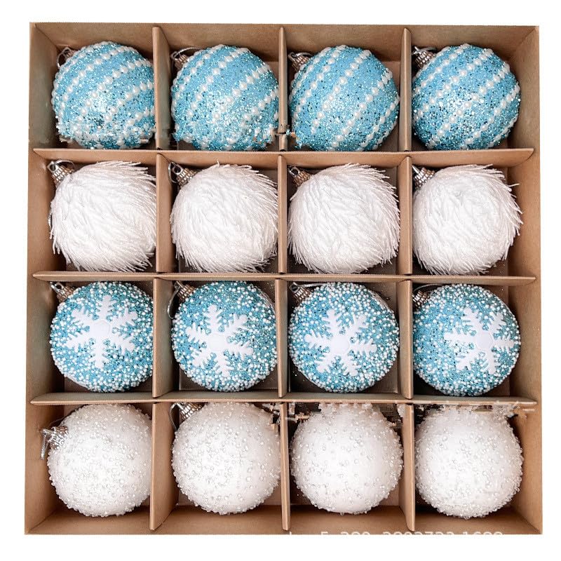 Palle di Natale, 16pezzi 8cm Natale Ornamenti Vacanze Casa Decorazione Festa di Natale (Blu e bianco)
