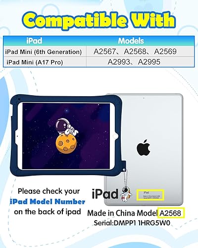 Miniatura 2 de Funda para iPad Mini 6. generación, Mini 6 2021 con soporte, lindo diseño de dibujos animados planeta espacio exterior para hombres espaciales con