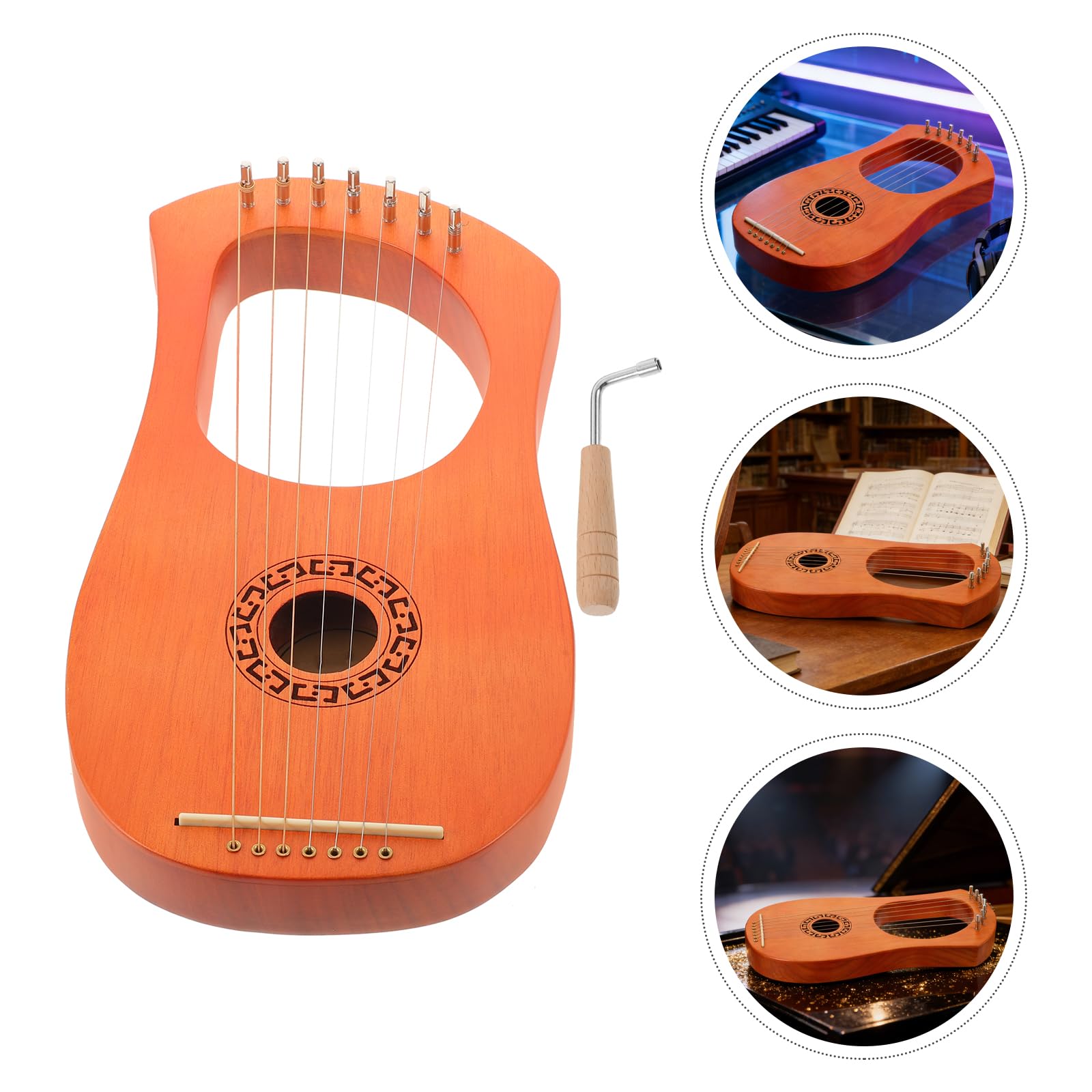 Arpa Lira in Legno 7 Corde per Principianti e Adulti – Strumento Musicale Portatile per Apprendimento, Esercitazioni e Piccole Esibizioni – Mini Arpa Lira Classica e Musicisti