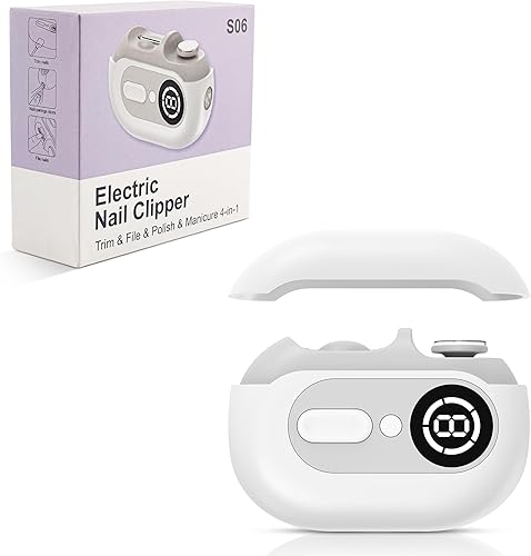 Cortaúñas eléctrico inteligente 4 en 1 con pantalla digital, recortador de uñas automático y pulidor para uñas gruesas, luz LED, almacenamiento de 2