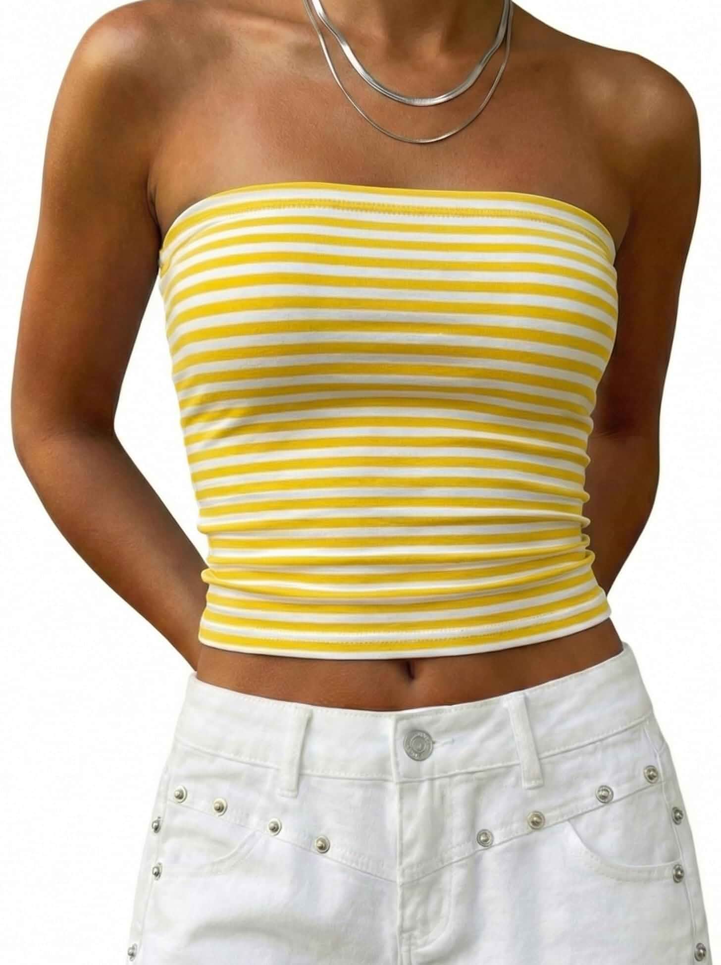 ONLYSTORY Women Strapless Tube Tops Y2K Teen Girl Bandeau Tank Tops Y2K Aesthetic Preppy Tube Tops,Sleeveless Backless Crop Tops Summer Going Out Outfits Clothes,Streetwear