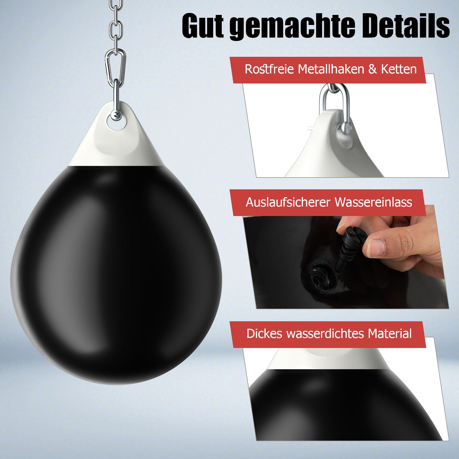 GYMAX Wasserboxsack Ø55cm aus PVC, Boxing Punching Bag mit Wasser füllbar, 80kg hängendes Punchingsack inkl. Wasserschlauch, Sicherheitsschnallen & Metallkette, für Erwachsene & Jugend, Schwarz