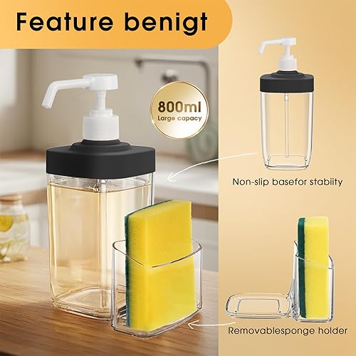 Miniatura 4 de Dispensador de jabón transparente con bomba a prueba de óxido, dispensador de jabón de plástico para manos para cocina y baño (grano de madera)