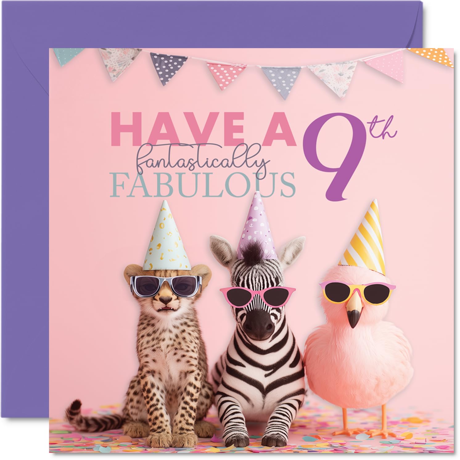 9th Birthday Cards for Girls - Fantastically Fabulous - Happy Birthday Card for 9 Year Old Girl Goddaughter Sister Step Daughter Granddaughter, 145mm Bday Greeting Cards