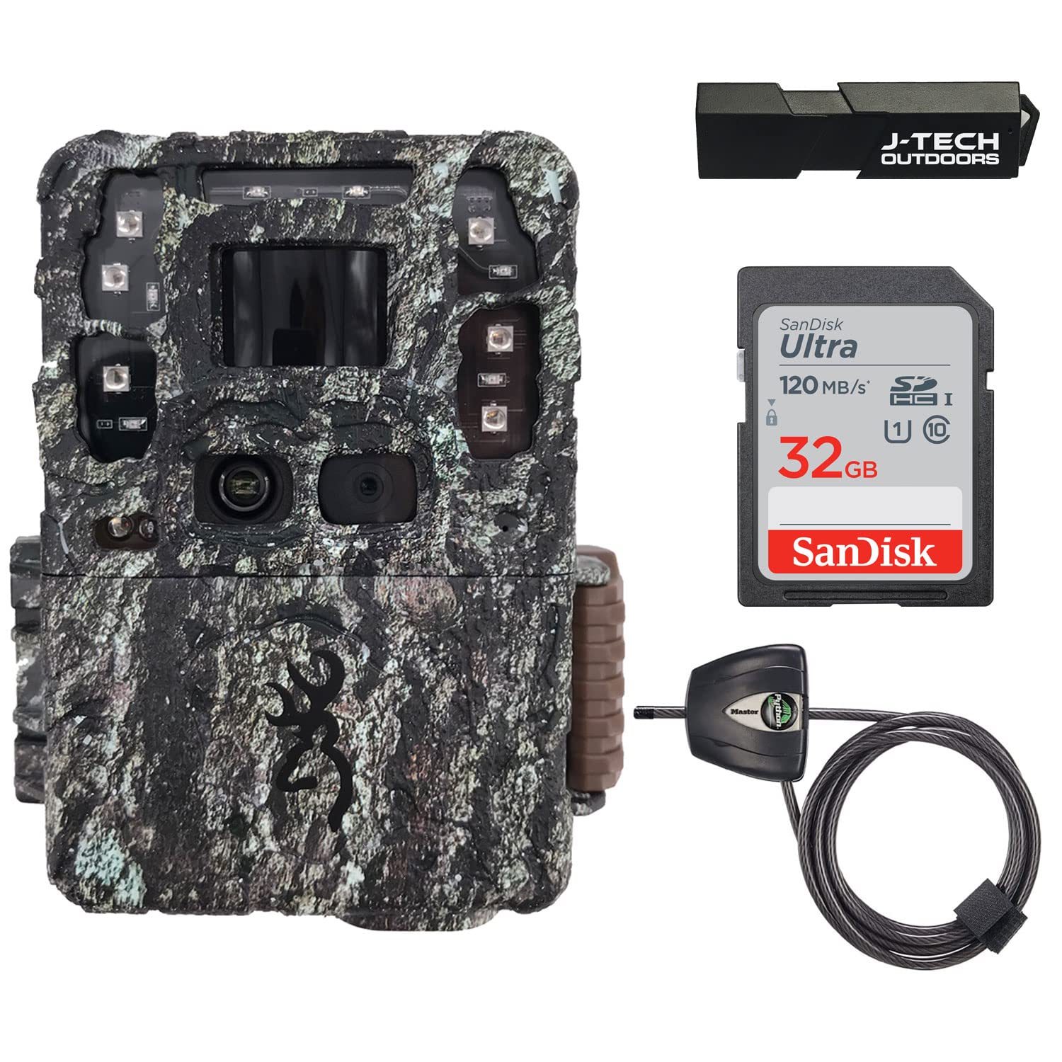 Browning Strike Force Pro DCL Trail Game Camera Bundle Includes 32GB Memory Card with J-TECH Card Reader and Python Lock (26MP) | BTC5DCL
