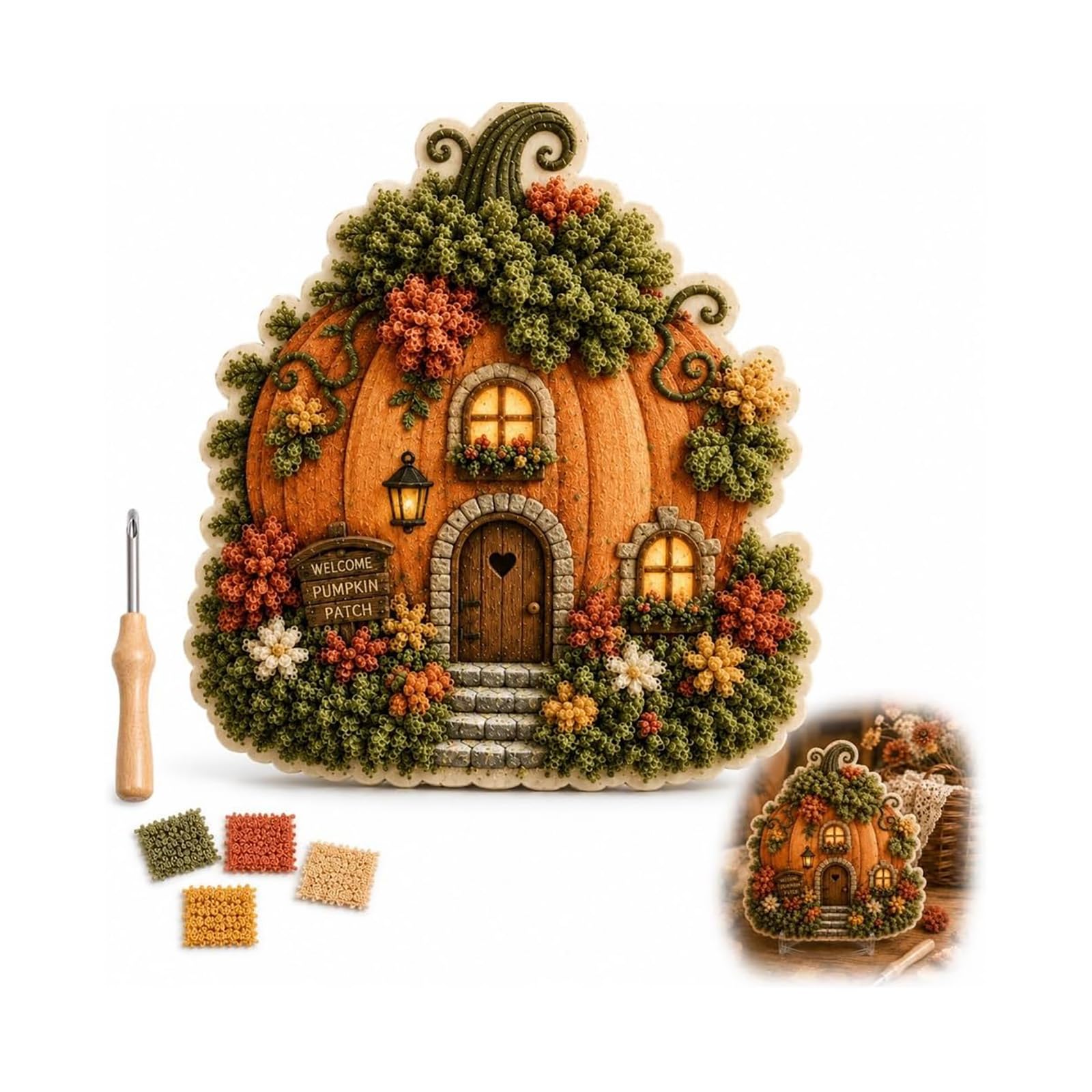 GUUZETU Whimsical Village 3D Fabric Poke Art Kit (#A)