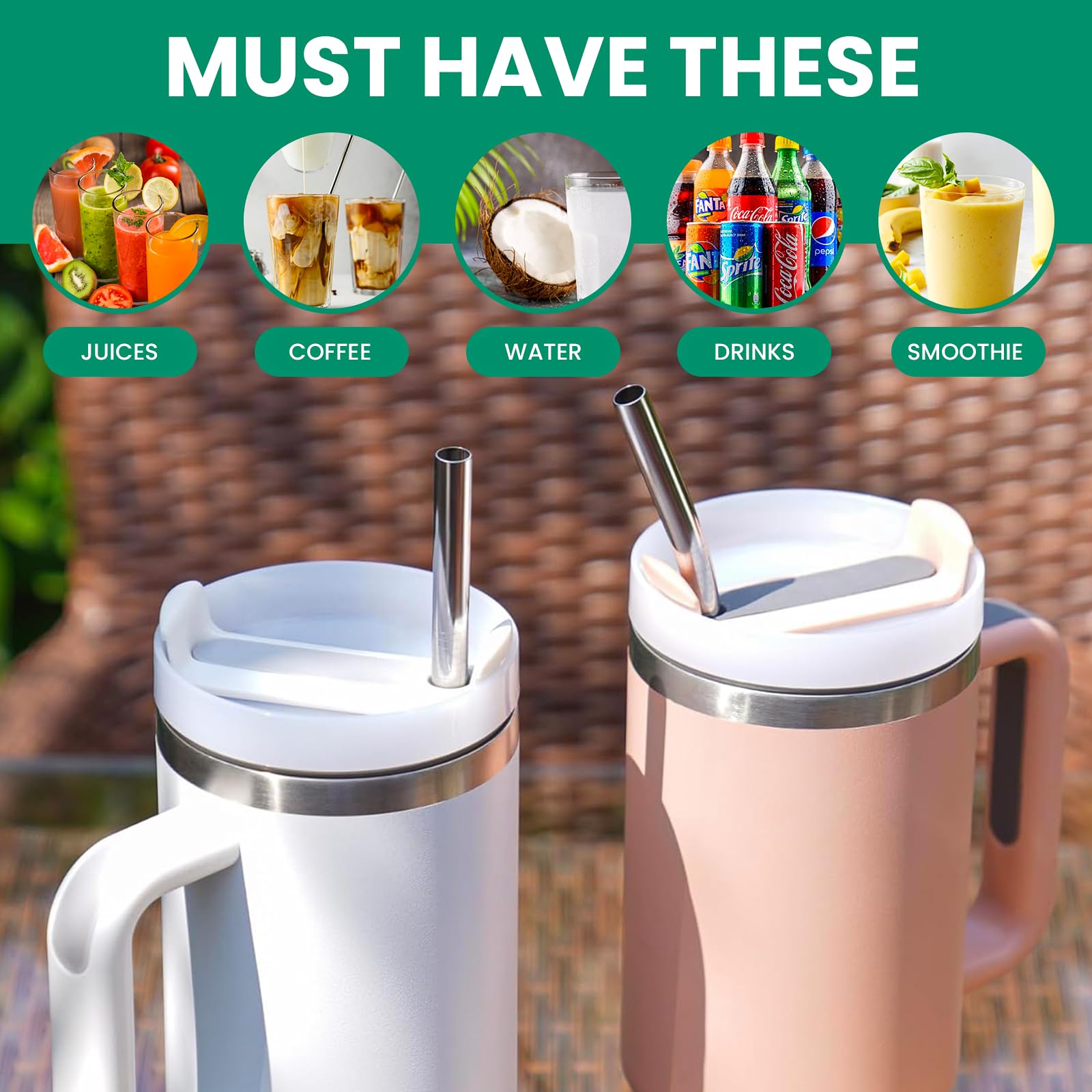 Lavishly Reusable Stainless Steel Metal Straws Set - 4 Straight & 4 Bent Straws + 2 Cleaning Brushes, Silver, 8 Pcs Set - Image 4