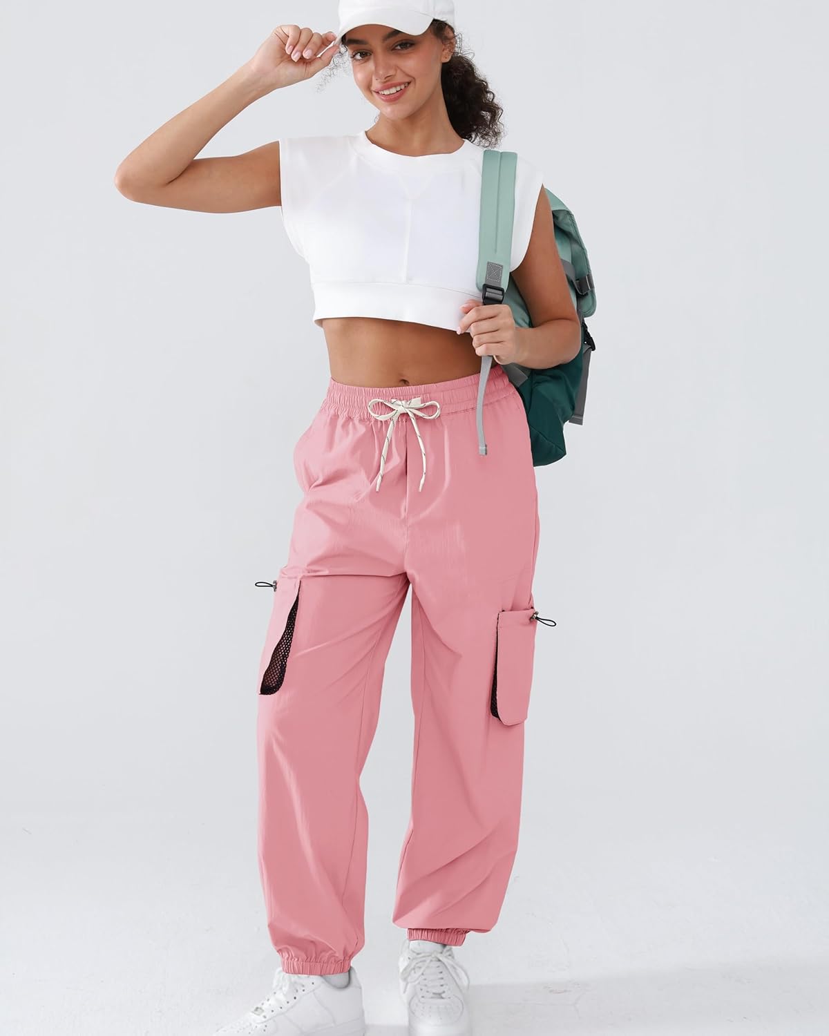 Women's Parachute Cargo Pants Quick Dry Lightweight Hiking Pants with 4 Pockets Water Resistant Travel Casual - Image 2