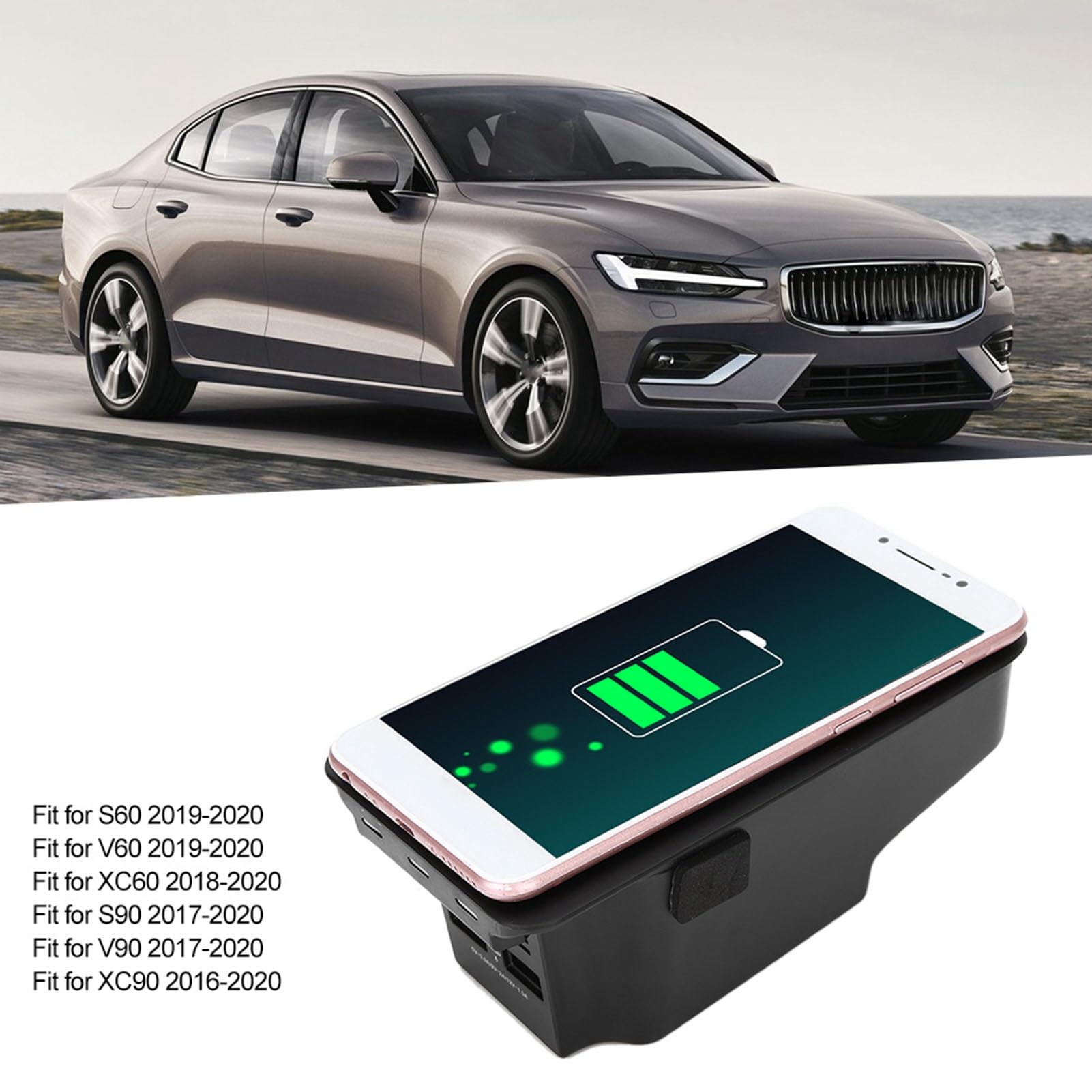 Caricabatterie wireless rapido Kuuleyn, piastra di ricarica per caricabatterie wireless da 15 W per S60/V60/XC60/S90/V90/XC90