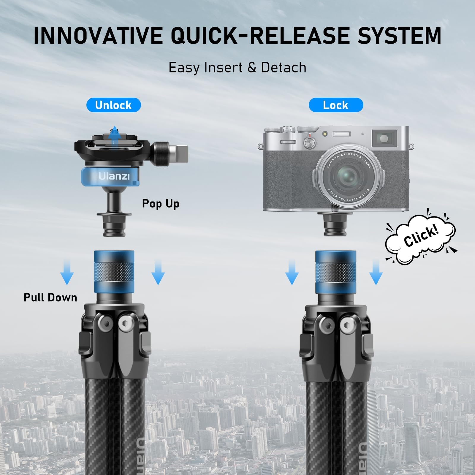 ULANZI TT35 Hiking Stick Tripod Kit, Travel Camera Tripod Monopod