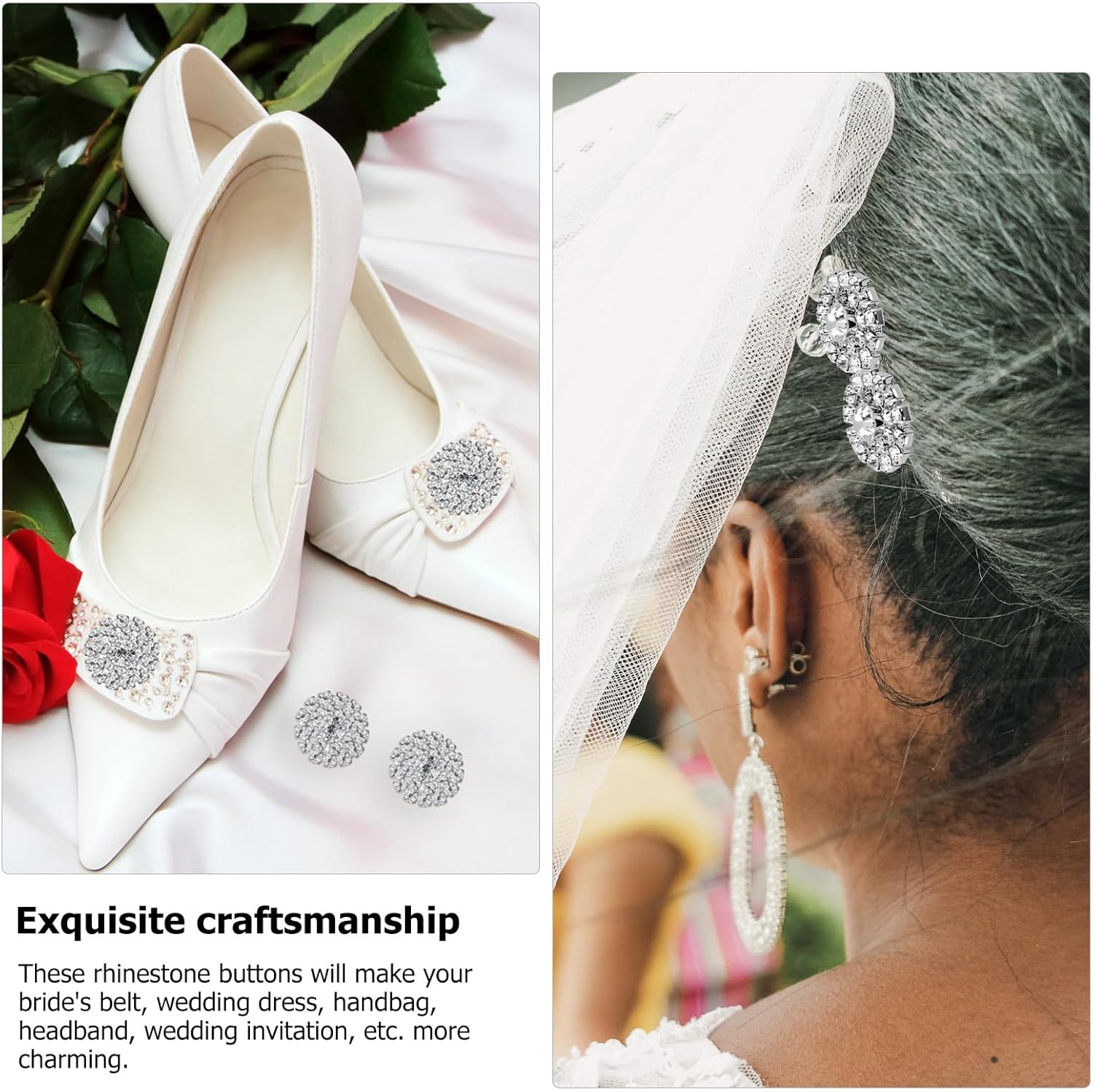 EXCEART Rhinestone Embellishments Round Buttons 0.71 Inch Sparkling Flatback Rhinestone Buttons for DIY Bridal Bouquets Invitations Hair Accessories Sewing Supplies - Image 4