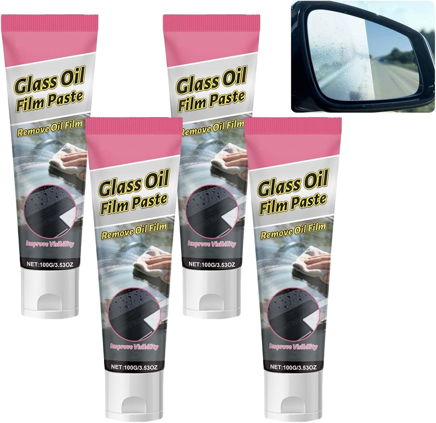 Car Glass Oil Film Remover, Windshield Cleaning for Automotive Windows, Removes Oil Film, Anti-Fog, Improves Visibility for Driving (4Pcs)