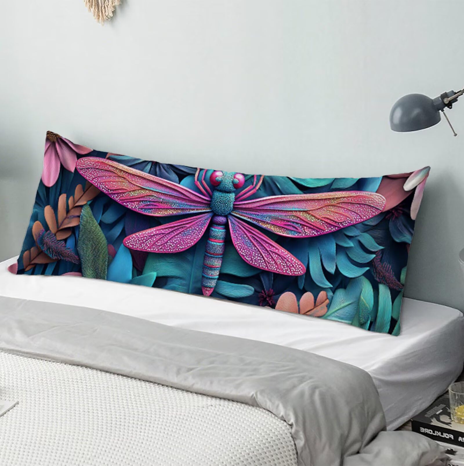 Różowe poszewki na poduszki na sofę 60 x 180 cm, aksamitna bawełniana miękka i oddychająca, poszewka na poduszkę łóżko z niewidocznym zamkiem błyskawicznym ważka poszewki na poduszki, wystrój na