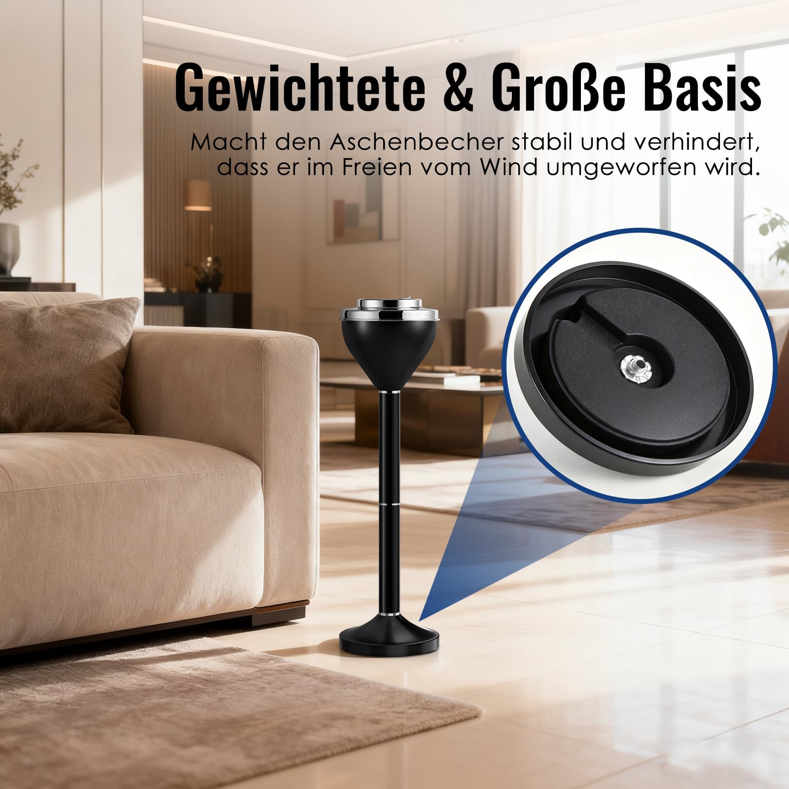 Aschenbecher, Stand Aschenbecher für draussen, 42 & 61.5 cm Verstellbarer Aschenbecher mit Deckel, Schwarzer Standaschenbecher Für draußen, Afneembare Standaschenbecher mit Zware Basis für Haus, Büro