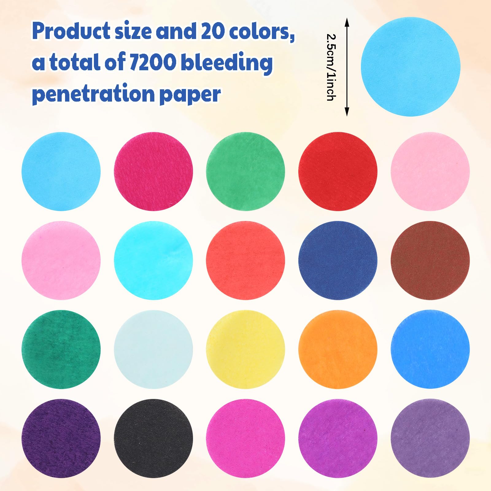 AmazingSpark 7200 Pcs Bleeding Tissue Paper 1 Inch Watercolor Bleeding Paper for Art Wet Strength Tissue for DIY Projects Scrapbooking Greeting Cards, 20 Assorted Colors(Round)