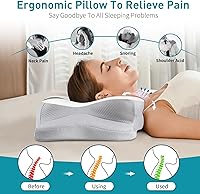Vista 2 de Almohada cervical para el alivio del dolor de cuello - Almohada ergonómica para dormir, almohada para dormir de lado para adultos, almohada cervical