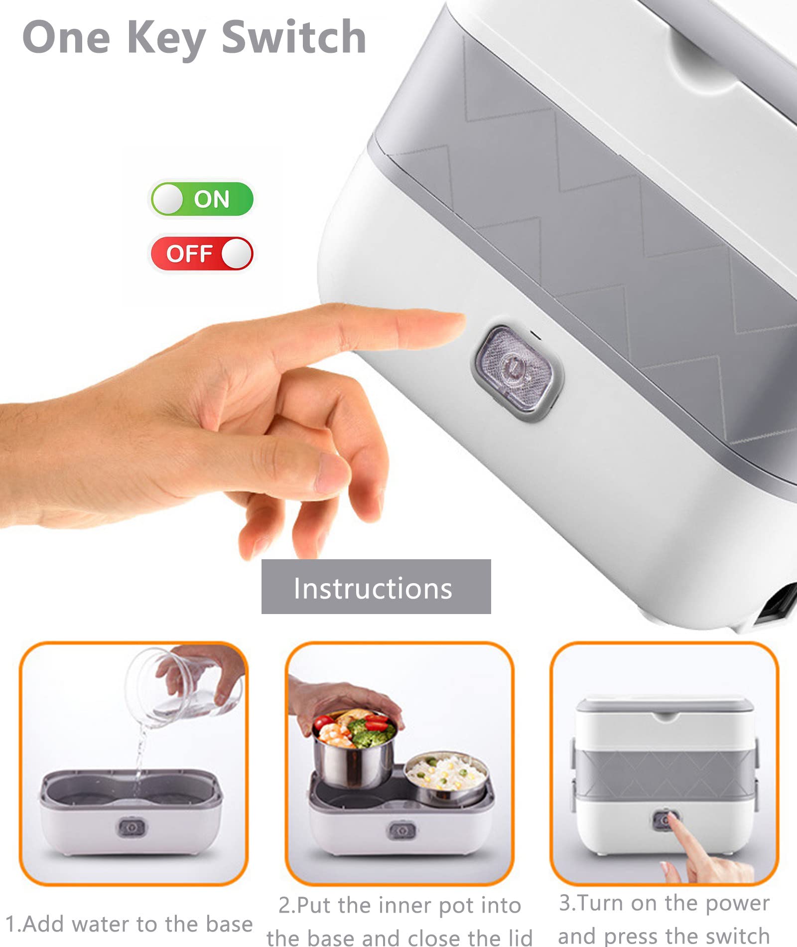 MULBEVD 3-in-1 elektrische lunchbox, 100 W, 1,5 l, roestvrij staal, warmtebox met 0,45 l container, 220 V/12 V/24 V, lekvrije lunchbox, lunchbox voor volwassenen met klapgreep, bestek, zwart