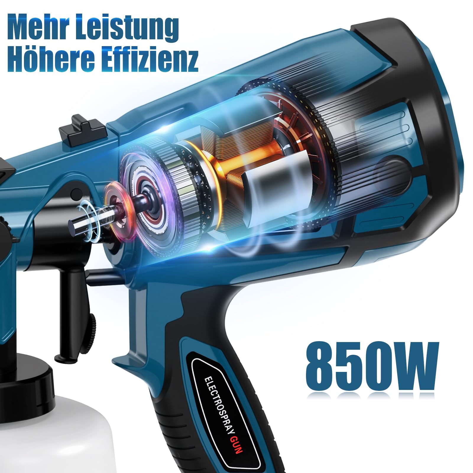 850W Farbsprühsystem, HVLP Lackierpistole Elektrisch mit 4 Düsen und 3 Sprühmuster, 1200 ml/min Einstellbarer Durchfluss mit Reinigungs & Blasanschlüssen, 1400ML Behälter für Zäune, Schränke
