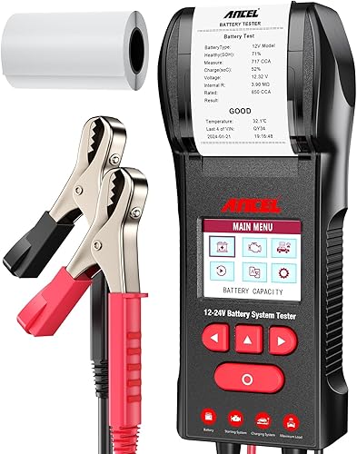 ANCEL BST600 - Probador de batería de coche con impresora - 12V24V, 100-2000 CCA, probador digital de carga de batería automática - Prueba del