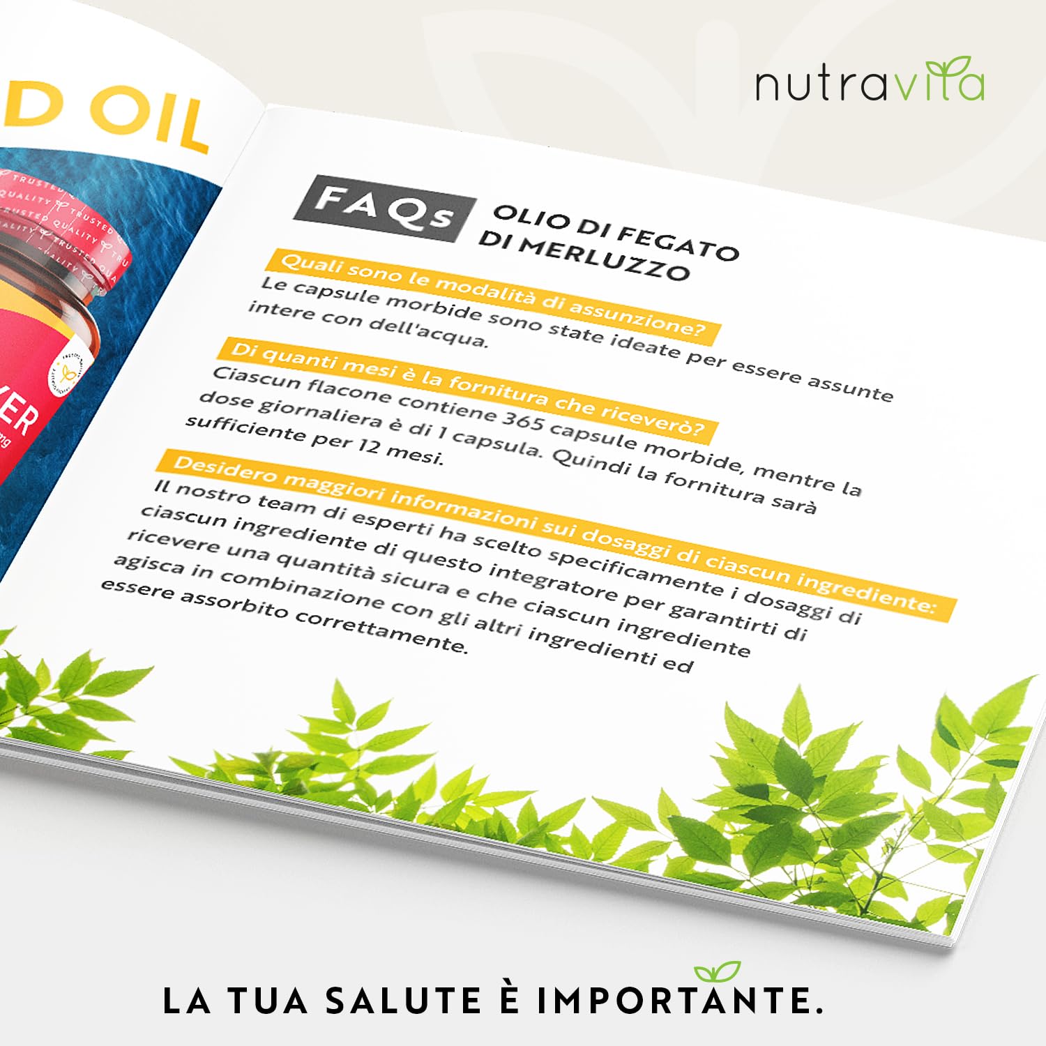Nutravita Olio di Fegato di Merluzzo Capsule 1000 mg - 365 Capsule Premium di Olio di Pesce - Omega 3 Alta Resistenza con Vitamine A, D, E e di Aglio - Supporta la Salute di Cuore e Cervello