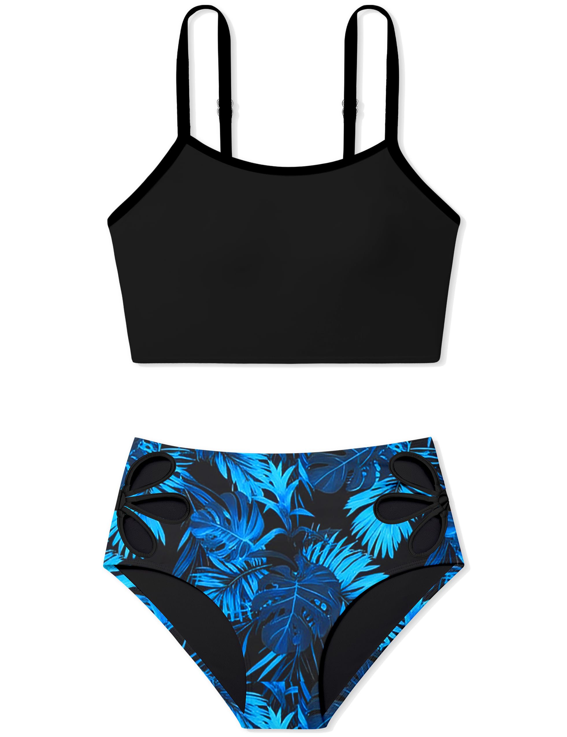 Girls Tankini Swimsuit 2 Piece Bathing Suit Twist Cross Back Cutout Swim Tank Top Floral Print Swimwear for 7-18Y