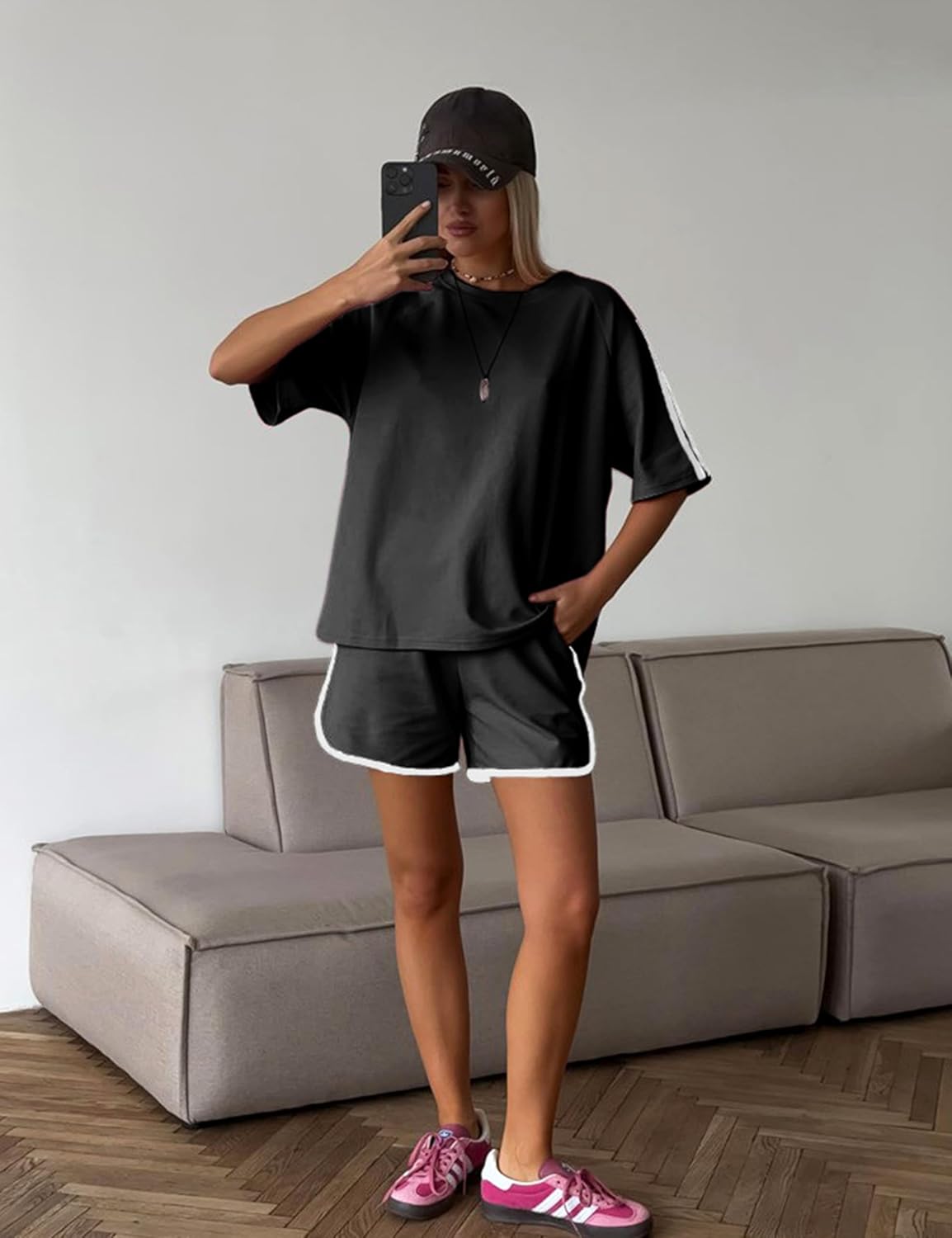 Dqbeng Womens Casual Summer 2 Piece Sets Cotton Short Sleeve Tshirt Matching Shorts Athleisure Set with Pockets - Image 3
