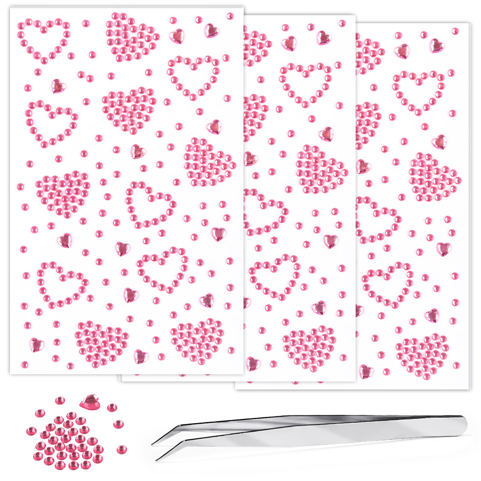 3 Sheets Rhinestone Sticker Self Adhesive Face Gems Jewels for Face Eyes Makeup Hair Body Stick on Rhinestones Stickers for Valentine Festival Decal
