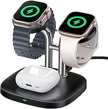 SwanScout Double Watch Charging Station for Apple Watch 11, SwanScout 704A, 3.3W Fast Charging Station Compatible with Apple Watch Ultra 3/10/9/SE 3, Wireless Charger Station for Airpods Pro (without Adapter)