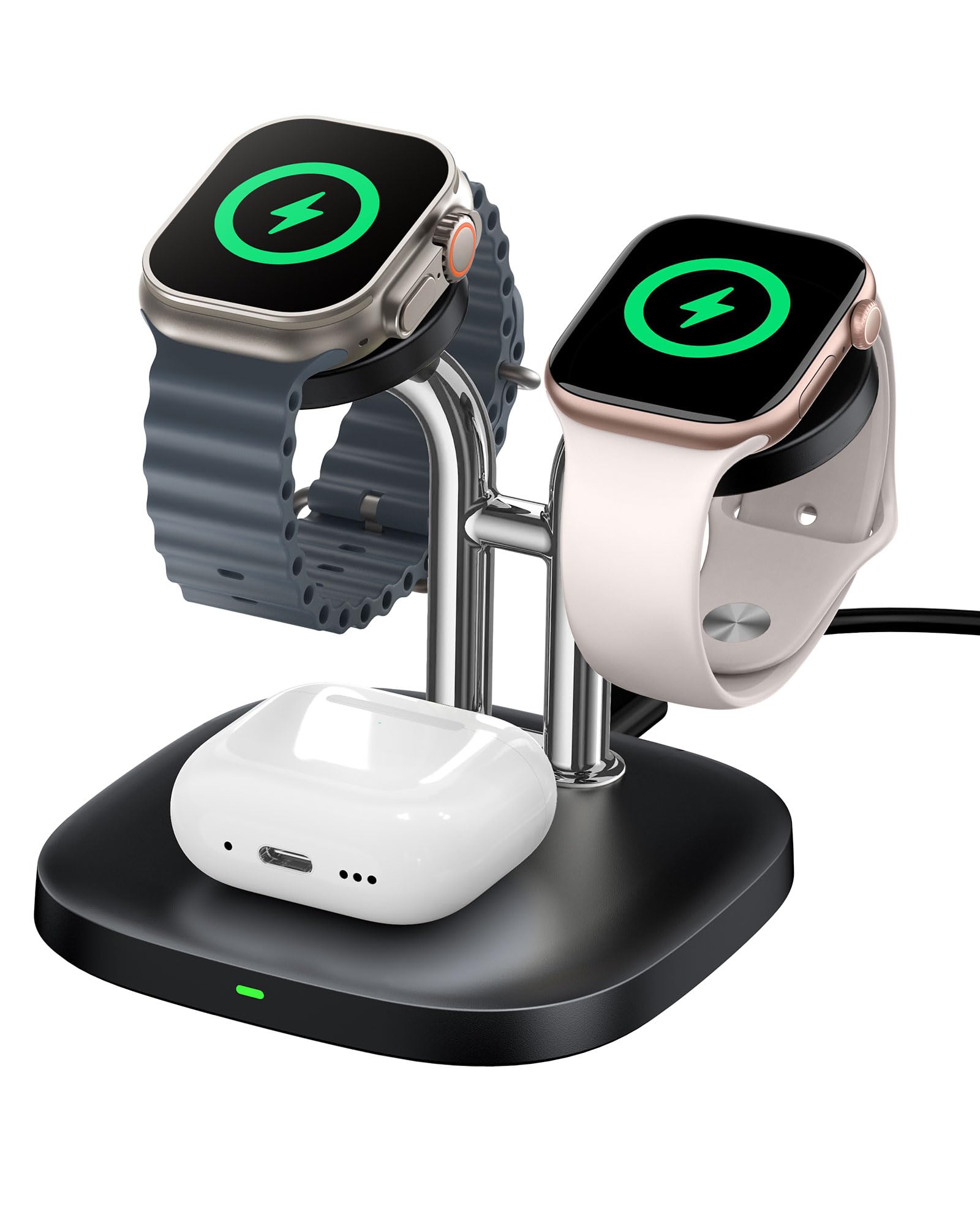 SwanScout Ładowarka Zegarków do Apple Watch, SwanScout 704A, 3.3W Szybko Podwójna Stacja Ładowania Zegarków Kompatybilna z Apple Watch Ultra 3/SE 3/Series 11/10/9/8, AirPods Pro(Bez Adaptera)