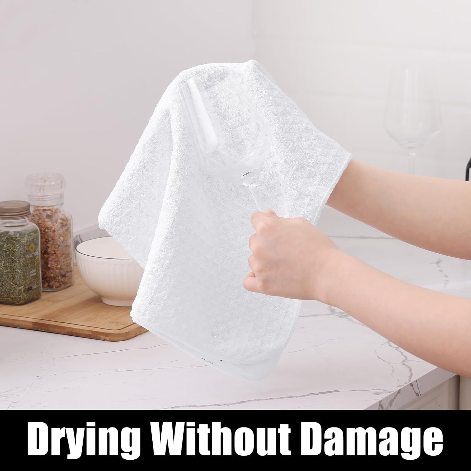 Homaxy Microfiber Waffle Weave Kitchen Towels Set, 16 x 28 Inch and 12 x 12 Inch Ultra Absorbent and Solid Color Dish Towels, 8 Pack, White - Image 3